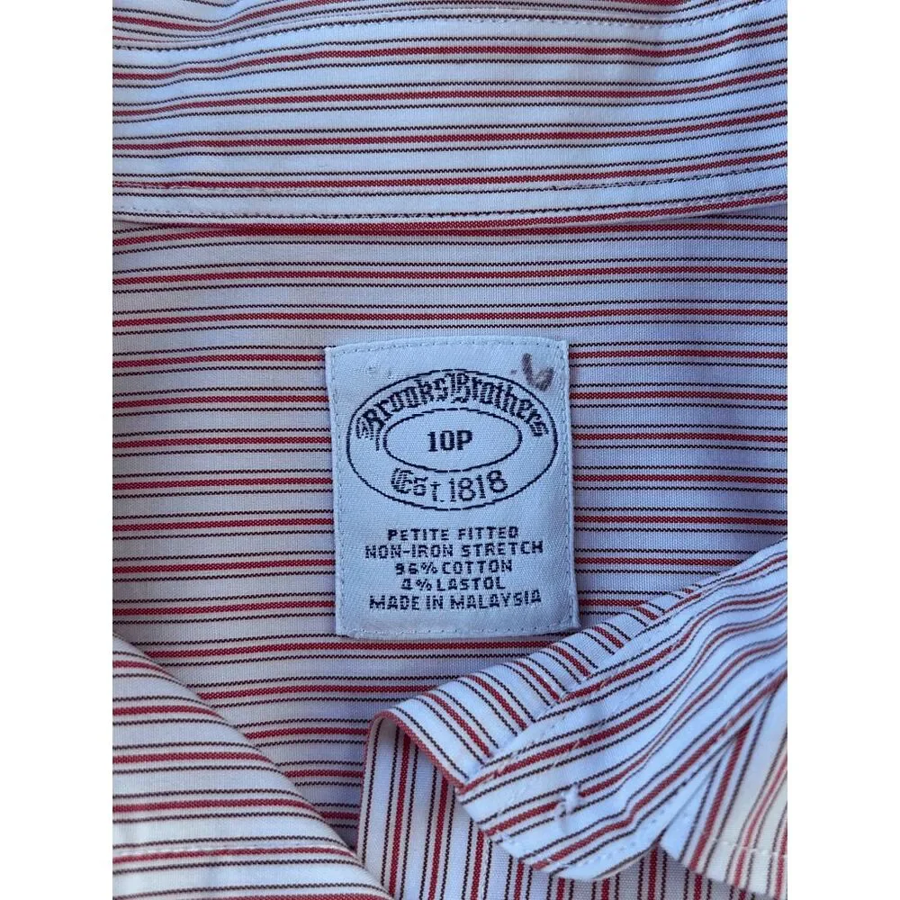 Brooks Brothers Petite Fitted Button Down Shirt, Red/White Stripe, Size 10P - Picture 2 of 7